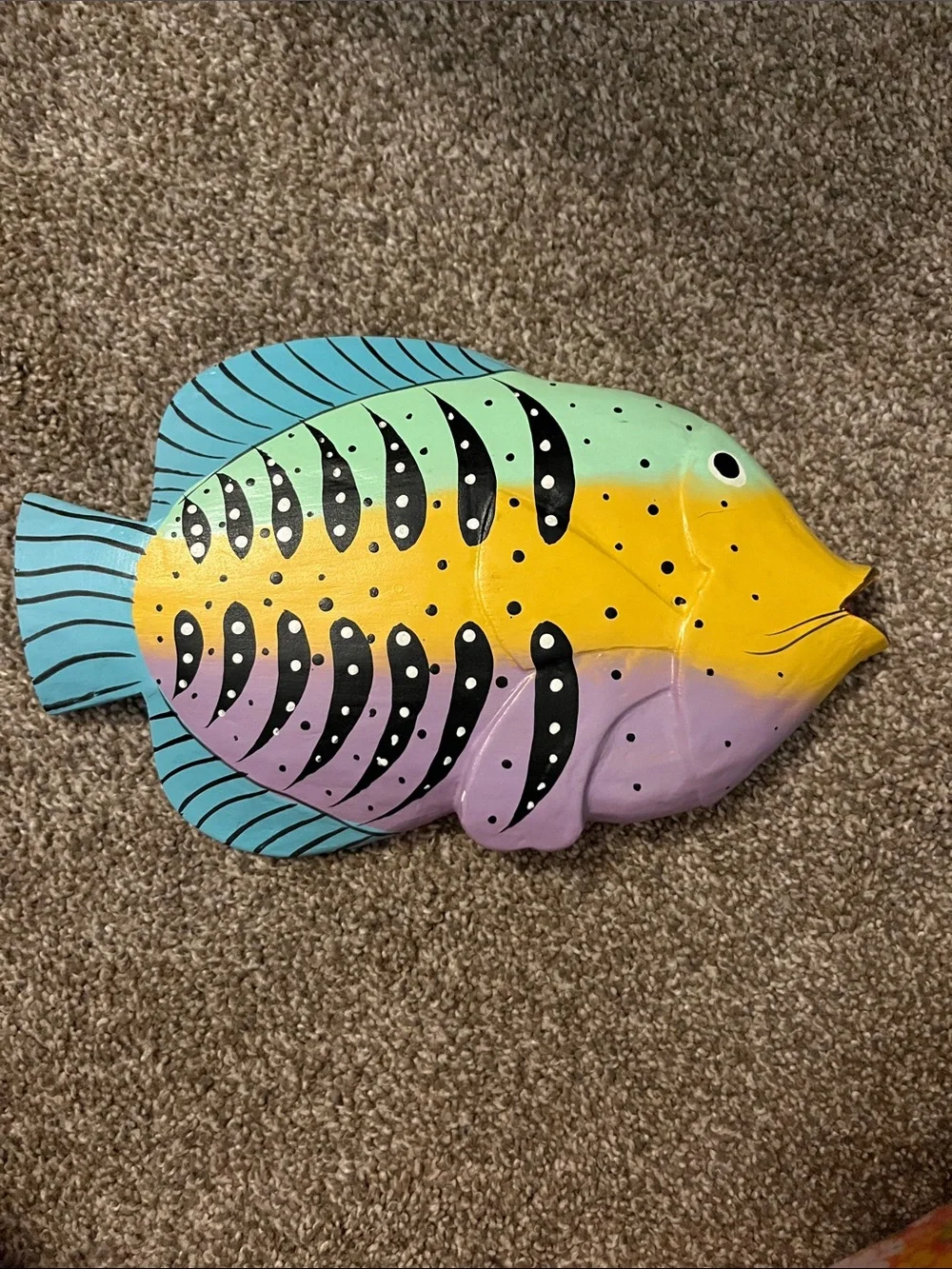 Hand-Painted Multicolor Fish Accent - Yellow, Green, Purple, Blue